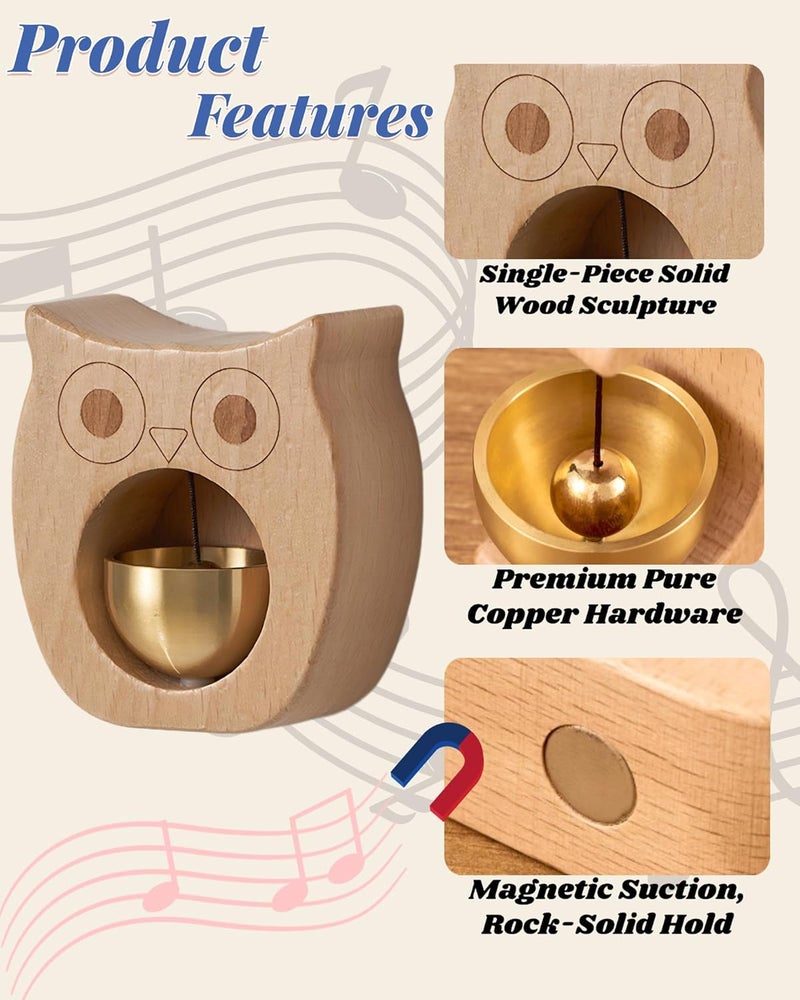 BovcTrraann Magnetic Shopkeepers Bell - Handcrafted Wooden Door Chime for Home, Garden, Porch, or Backyard, Rustic Housewarming Gift for Room or Outdoor Decor (Owl-Shaped) - Image 3